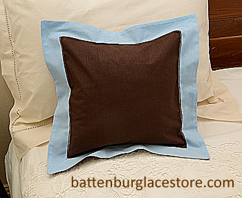 Pillow Sham. BROWN with BABY BLUE color border.12" Square - Click Image to Close